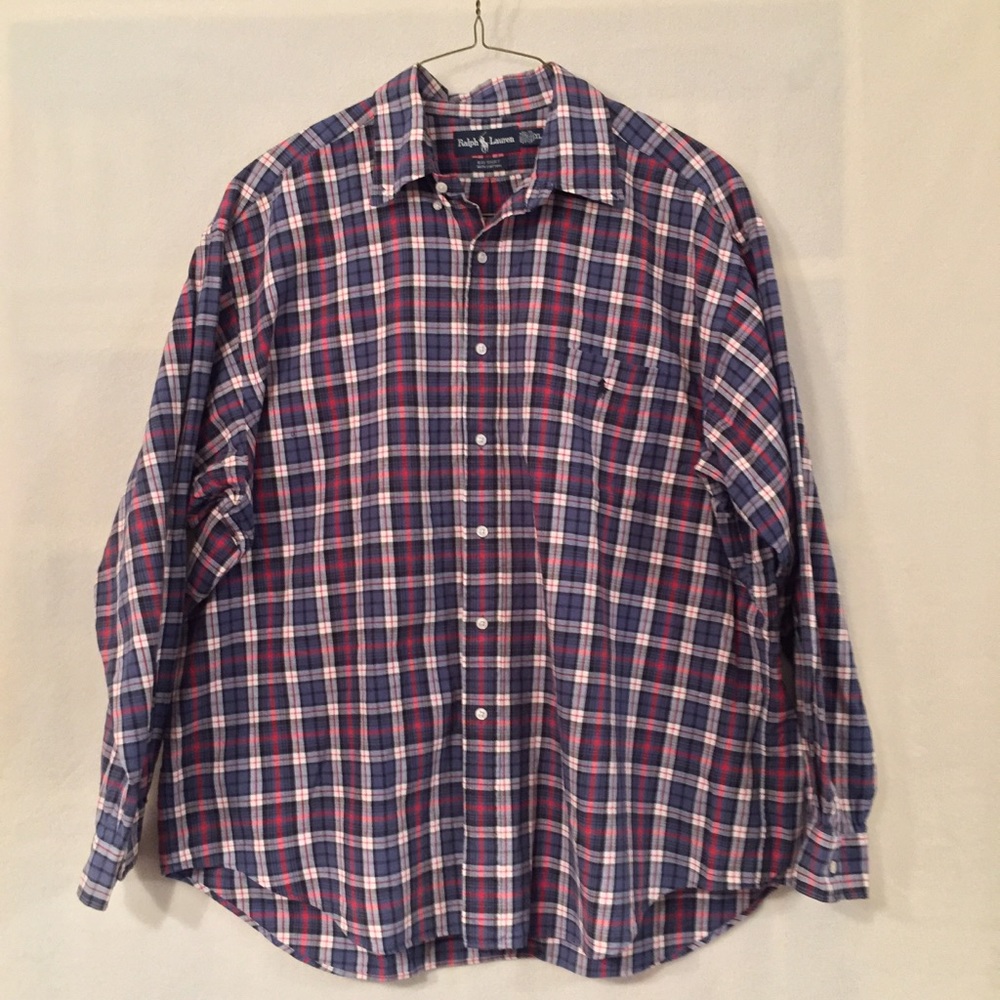 Ralph Lauren cotton red white blue plaid long sleeve button down "Big" shirt